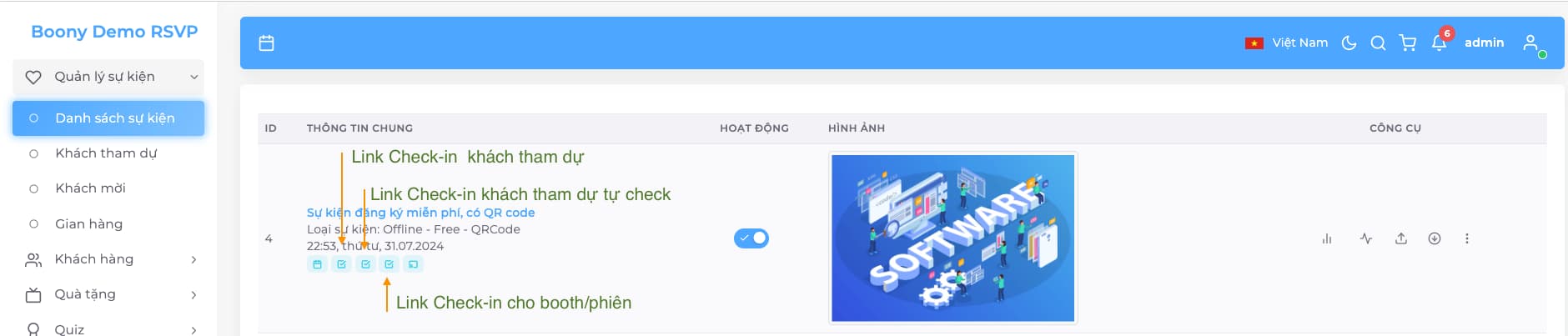 lấy link check-in cho sự kiện